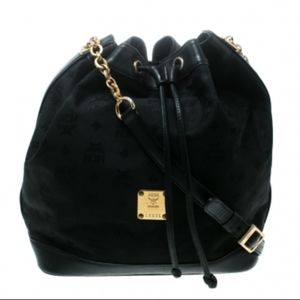 Black gold drawstring monogram mcm bag